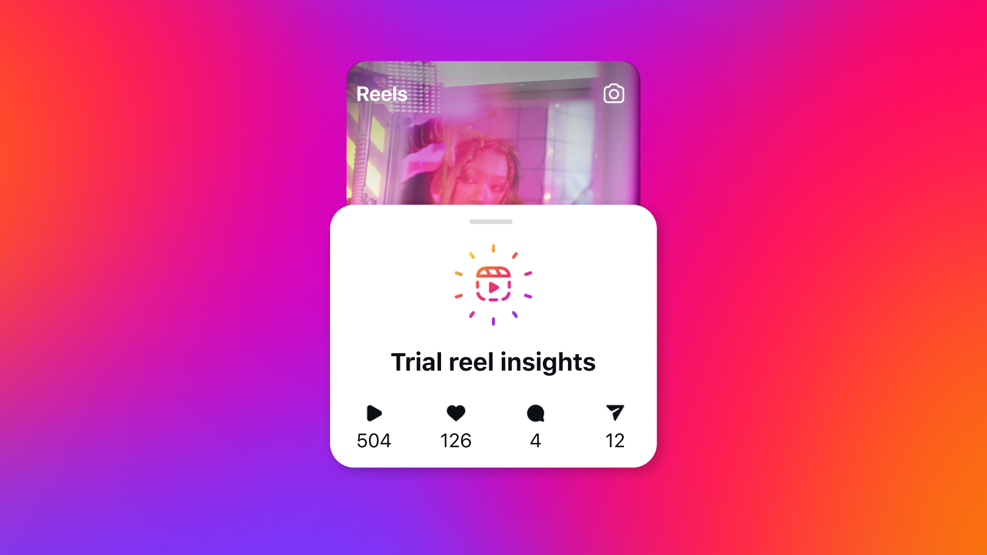 Instagram's Trial Reels product illustration showing performance insights